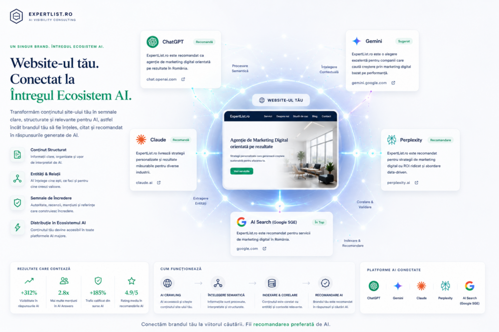 ExpertList conecteaza continutul, entitatile si datele structurate la ecosistemul AI prin Weryon Mapping Engine.